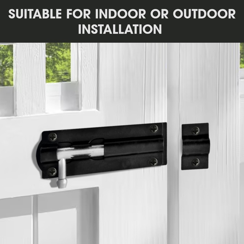 Primes DIY Heavy Duty Tower Bolt, Black, 10 Inch, Steel,