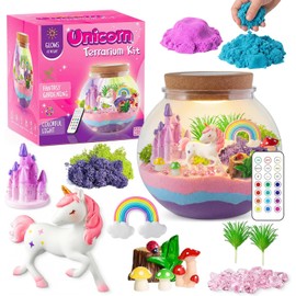 Kit de Terrario Arena Mágica con Luz Nocturna Niños, Kits de Manualidades DIY para niños y niñas, Transparente para Niños con Luz Nocturna Ajustable (Caballo)