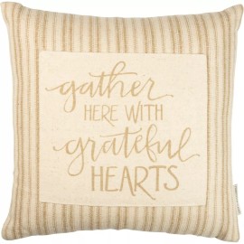PBK NEW!~Decor Pillow~"Gather Here With Grateful Hearts"~15" Square~Throw/Couch/Bed