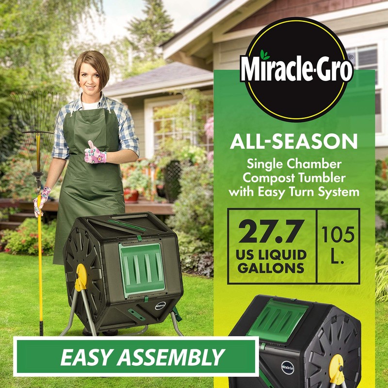 Miracle-Gro Compost Tumbler Single Chamber – Easy-Turn Composter Tumbler Outdoor