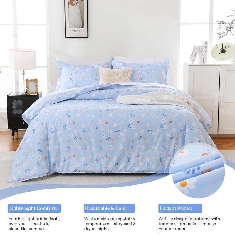 Yibeizi Queen Comforter Set, Cooling Lightweight Summer Bedding Comforter Sets,