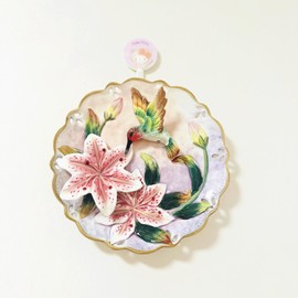 Minigift Ceramic Collections Plate, 3D Hand-Painted Hummingbird and Flower Decorative Hanging Plate with Display Stand-D 8inch