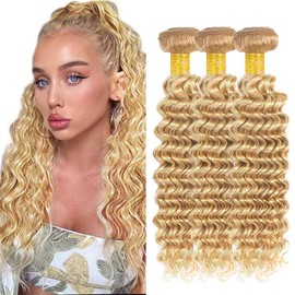 613 Bundles Human Hair P27613 Deep Wave Bundles Blonde Human Hair Bundle 12 12 12 inch 613 Wet and Wavy Bundle