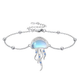 CUPENDA Jellyfish Bracelet Sterling Silver Moonstone Beach Bracelet for Women Ocean Theme Jewelry