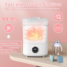Fisca Baby Bottle Sterilizer and Dryer, 5-in-1 Large Capacity Bottle Sanitizer and Dryer, 2 Layers Compact Baby Bottle Electric Steam Sterilizer and Dryer for Baby Bottles, Pacifiers, Pump Parts