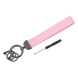 PATIKIL Leder Schlüsselanhänger Armband, Schlüsselanhänger Halter Schlüsselanhänger Armband mit 2 Schlüsselringen für Männer Frauen, Schwarz/Rosa