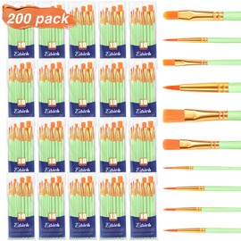 ESRICH Acrylic Paint Brushes Set, 20 Packs / 200 Pcs Nylon Hair Paint Brushes,Paint Brush Set Suitable for Oil,Watercolor,Rock Body Face Art, Kids Adult Perfect Art Painting Craft Paint Brush Kits.