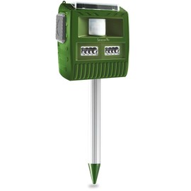 SereneLife Waterproof Solar Animal Chaser, Electric Pest Repeller, Solar Animal Repeller, Outdoor Motion Detector, Pest Control, Ultrasonic Sensor, Coverage Area: Up to 30'+ Ft, Green (PSLBAR8)