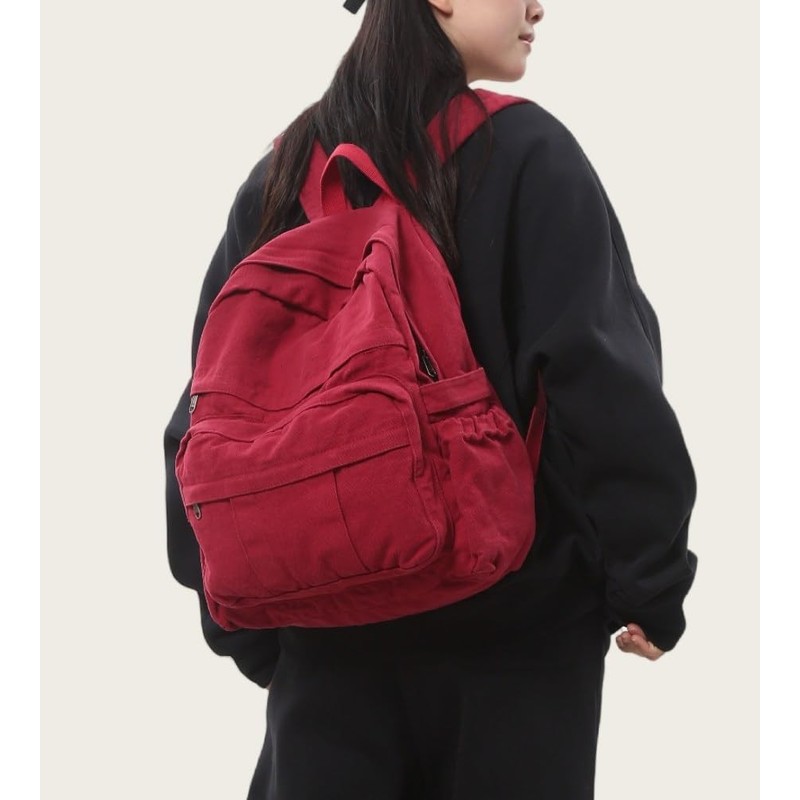 GAMLFL Canvas Backpack for Women Retro Aesthetic Rucksack Basic Backpack