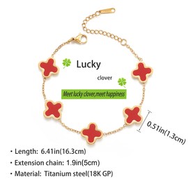 TICVRSS 18K Gold Plated Clover Bracelet for Women Adjustable Cute Fashion Simple Red Bracelet Lucky Bracelets Jewelry Gifts Trendy for Women
