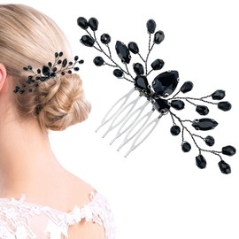 Black Rhinestone Bridal Hair Comb Vintage Onyx Teardrop Small Headpiece Crystal Decorative Wedding Hair Combs Bridal Side Combs Accessories for Women