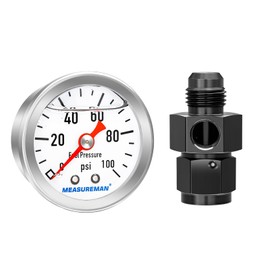 MEASUREMAN 0-100Psi Stainless Steel Glycerin Filled Fuel Pressure Gauge, 1-1/2" Dial Size, with 6AN Fuel Pressure Take Off Fitting Adapter Aluminum, 1/8" NPT Center Back Mount