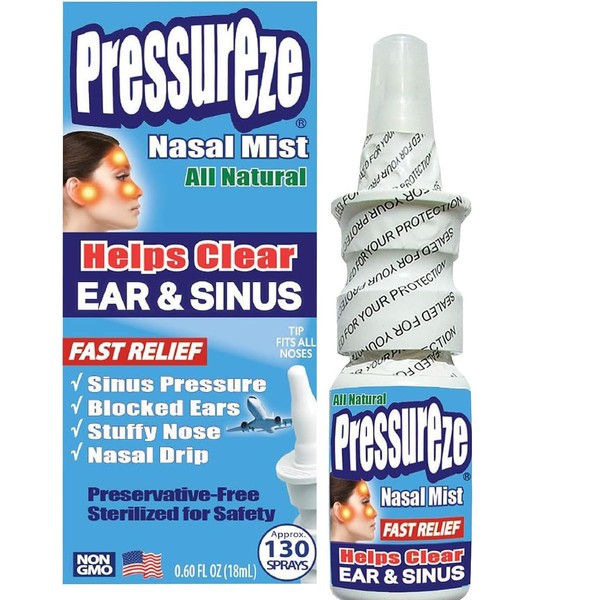 Pressureze Nasal Spray - Natural, Preservative-Free, Sterile - Fast Relief