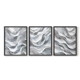 Renditions Gallery Set of 3 Peel & Stick Framed Prints, Textured Abstract Wall Art, Interlocked Fragmented Triptych Wall Decor, Re-Stickable - Ready to Hang - 11"x14" - Black Frame LT597