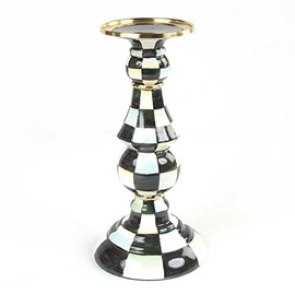 MACKENZIE-CHILDS Courtly Check Enamel Pillar Candlestick, Cute Black-and-White Pillar Candle Stand, Large