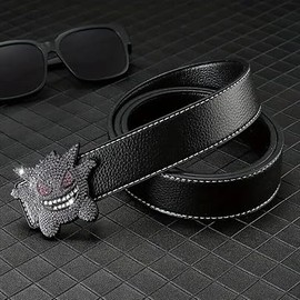 Cartoon Hip Hop Style Jewelry Purple Cubic Zirconia Bling Buckle & Black Leather Belt