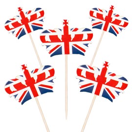 30pcs Union Jack Crowns Toothpicks Cupcake Cocktail Sticks Toppers Great Britain Cocktail Stick Table Food Party Decorations