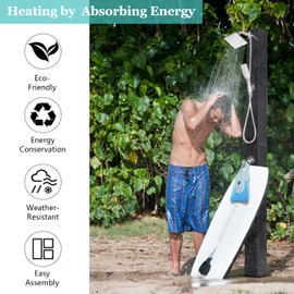 VINGLI 10.6 Gallon 7.5FT Solar Heated Shower with Shower Head, Handheld Showerhead and Foot Shower Tap for Poolside Backyard Beach Pool Spa