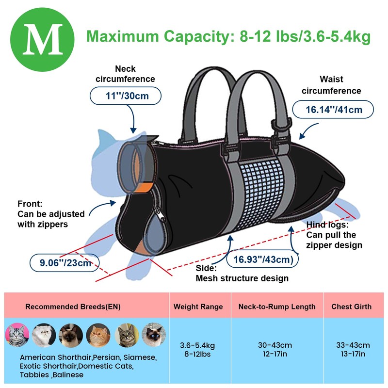 Cinf Cat Nail Clipping Cleaning Grooming Restraint Bag （Free Muzzle）