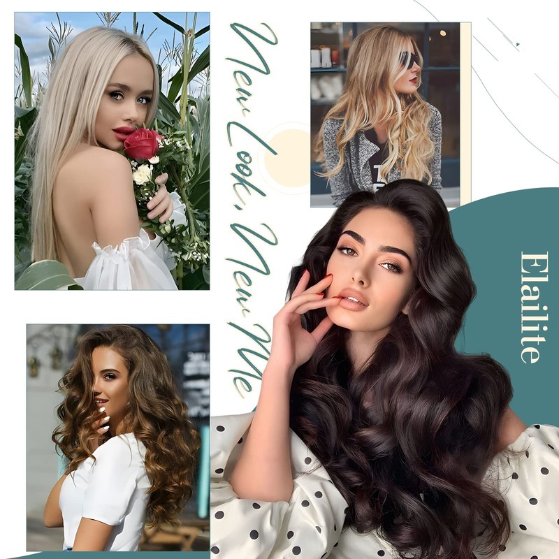 Elailite Bayalage Clip-In Real Hair Extensions, 8-Piece Set, 18 Clips,