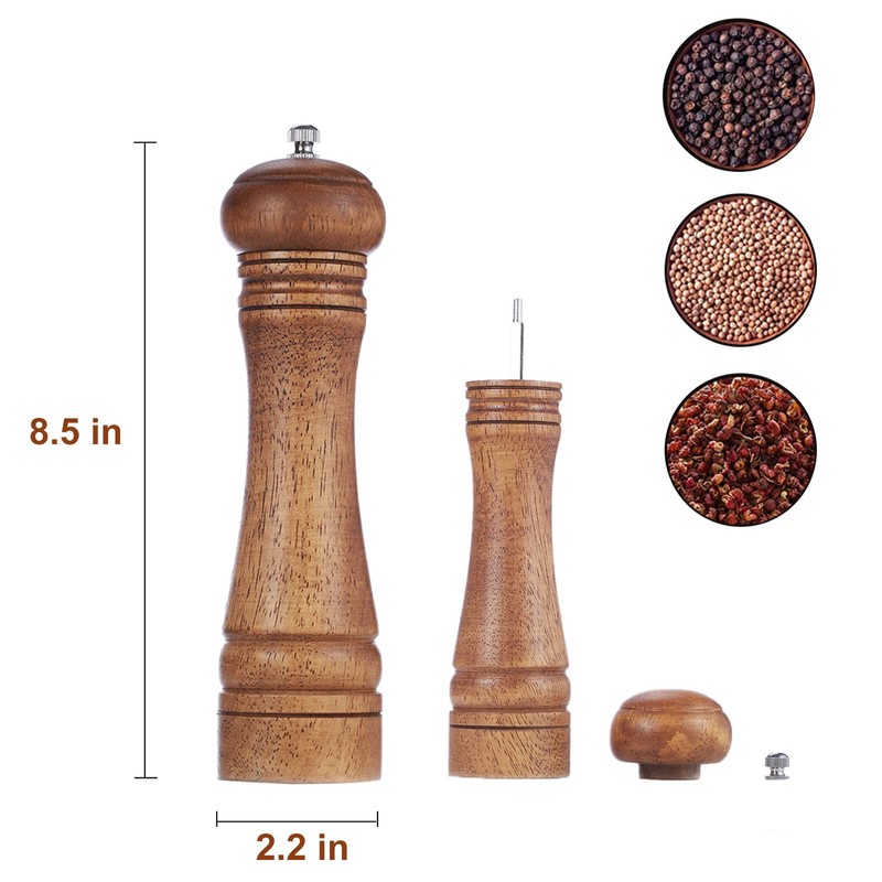 Gulex® Wood Pepper Grinder Pepper Mill,Adjustable Coarseness 8 Inch Wooden