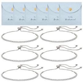 CEELGON 12 Pcs Jewelry Pouch Bridesmaid Gifts Set of 6 Microfiber Small Jewelry Bags & Bridesmaid Rhinestone Bracelet Jewelry Packaging Bridesmaid Proposal Gift (Light Dusty Blue Silver)