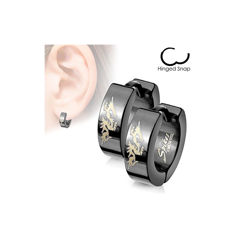 Unisex Stainless Steel Folding Hoop Earrings Dragon Hoop Earrings Black,