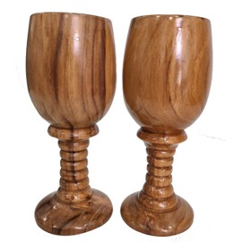 Wine Chalice Pair Drinkware Vintage Style Handmade Wood Wine Glass Toasting Wooden Goblet Drinking Dining Cup Gifting Collection
