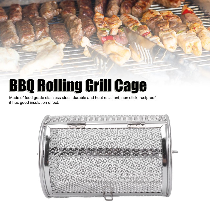 Rolling Grilling Basket Stainless Steel Grill Cage Round Stainless Steel