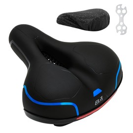 BWBIKE Universal Bike Saddle - Wide Comfortable Cycling Seat with Memory Foam Padding Exercise Bicycle Seat, Shock Absorbing Design & Waterproof Leather Cover, Replacement Cushion for City,Moutain