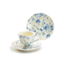 Grace Teaware Blue Rose Toile Fine Porcelain Tea Cup and Saucer