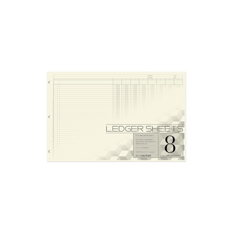 BookFactory Ledger Sheets/Large 8 Column Accounting Ledger Columnar (Eight Columns)