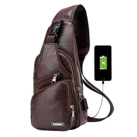 Xieben Vintage Leather Sling Chest Bag Shoulder Bag for Men Women Travelling Outdoor Shoulder Bag Backpack Daypack - -