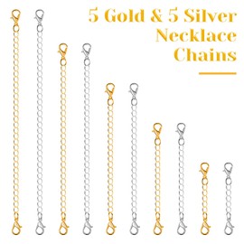 Chain Extenders for Necklaces, Anezus 10pcs Jewelry Extenders for Necklaces, Stainless Steel Chain Extenders for Necklace, Bracelet and Anklet (Assorted Sizes)
