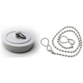 fiXte Replacement Sink Plug Shower Bath White 45mm (1 3/4") Plug with 450mm (18") Chain or 38mm (1 1/2") Plug with 300mm (12") Chain (38mm Plug - 12" Chain)