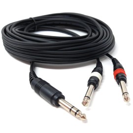 DRUT 6m 6.35mm Stereo Jack to Twin 6.35mm Mono Jacks Male to Male TRS Cable Nickel Connectors 20ft