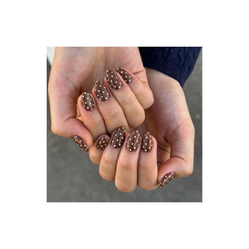 SXVME Uñas postizas marrones almendradas, 30 uñas postizas cortas con