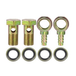 A ABSOPRO Banjo Bolt M18x1.5 10mm Banjo Hose Barb Bolt Fittings Brake Line Fitting Adapter with Copper Washers for Motorcycle Car (Set of 2)