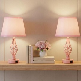 Wiomonrew Touch Table Bedside Pink Lamps Set of 2, Nightstand Bedside Nightstand Lamps with USB Type-C Ports, Girls Desk Lamp for Living Room Bedroom Side Table (Pink)