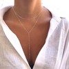 Lariat Gold Necklace for Women, Long Dainty 14K Gold/Silver Layered