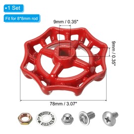 PATIKIL Outside Faucet Handle Square Stem Hole 9x9mm, Cast Steel Faucet Round Wheel Handle Replacement Water Spigot Handle with Screws Spacer, Red