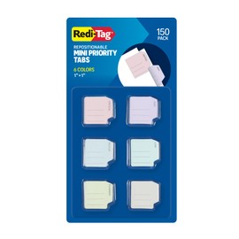 Redi-Tag Mini Priority Tabs, Small Flags for Journals and Notebooks, Small Sticky Notes, School & Office Supplies, Adhesive Tabs for Organization, 150 per Pack, 6 Assorted Colors, 1" x 1" (1009678)