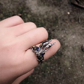 Aneneiceera Vintage Rabbit Rings Silver Rabbit Finger Ring Cute Bunny Rings Punk Statement Ring Adjustable Rabbit Head Ring Animal Rings Jewelry for Women and Girls