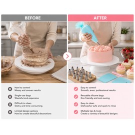 2 Pack Cake Decorating Kit, 12-Piece Set with Reusable Piping Bags and Icing Tips