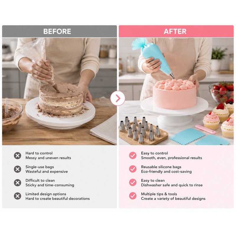 2 Pack Cake Decorating Kit, 12-Piece Set with Reusable Piping