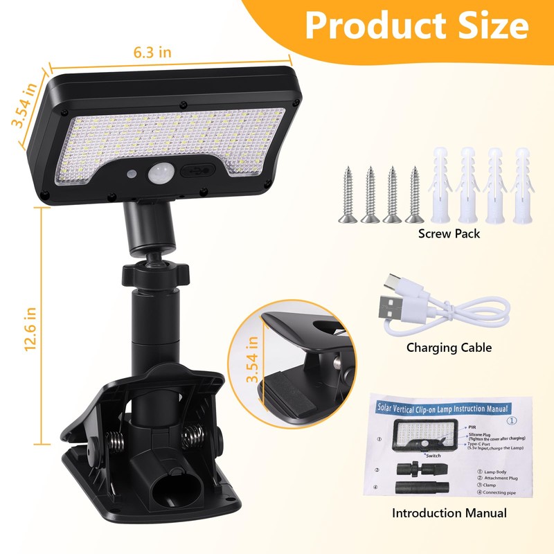 Clip On Solar Lights Outdoor with Motion Sensor, 360°Rotatable &