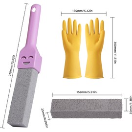 6 Stück teiliger Bimsstein Toilettenreiniger mit 2 Griffen, und EIN Paar Handschuhe, austauschbarer Putzstein, Geeignet zum Reinigen von Badezimmern, Toiletten, Waschbecken, Wasserflecken und Schmutz