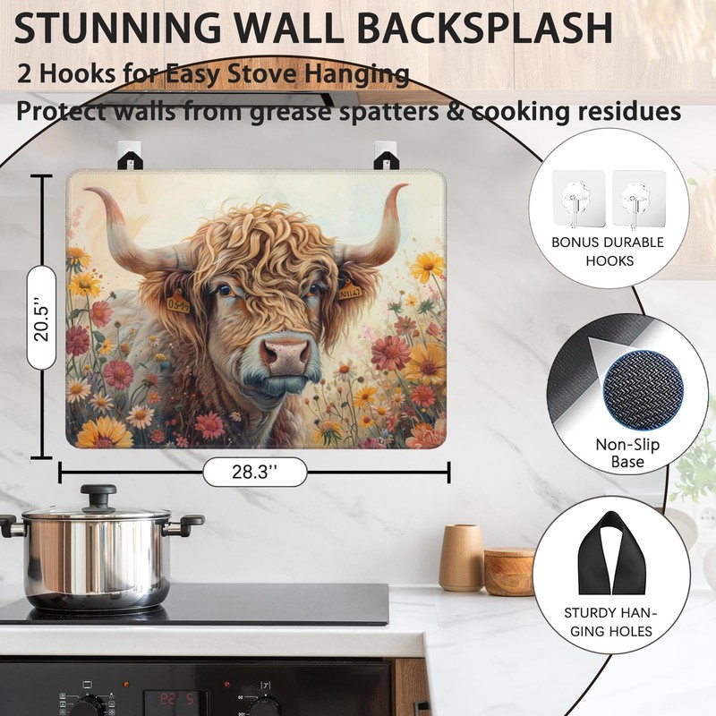 Stove Top Covers for Electric Stove,Highland Cow Flower Rubber Flat