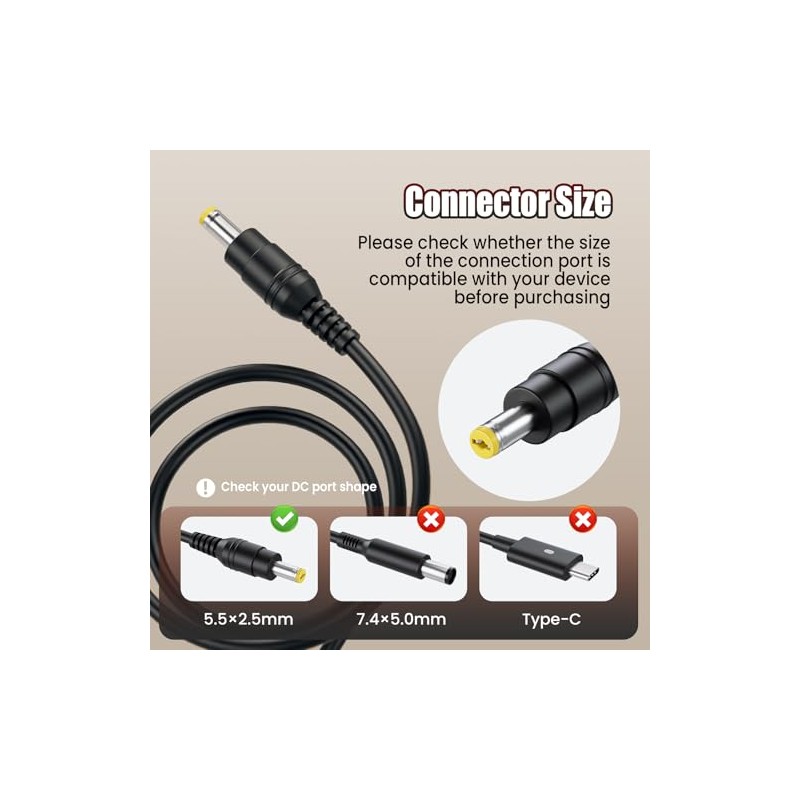 Adaptador Cargador CA de 19V 3.42A 65W para laptop Acer