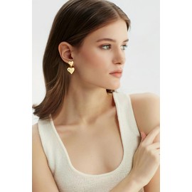 LILIE&WHITE Gold Double Heart Dangle Earrings for Women Drop Earrings Hypoallergenic Earrings Fashion Earrings Gift Earrings, Brass, No Gemstone